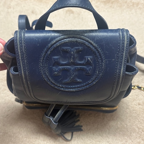 Tory Burch Blue Quilted Backpack with Tassel Detail - Picture 4 of 6